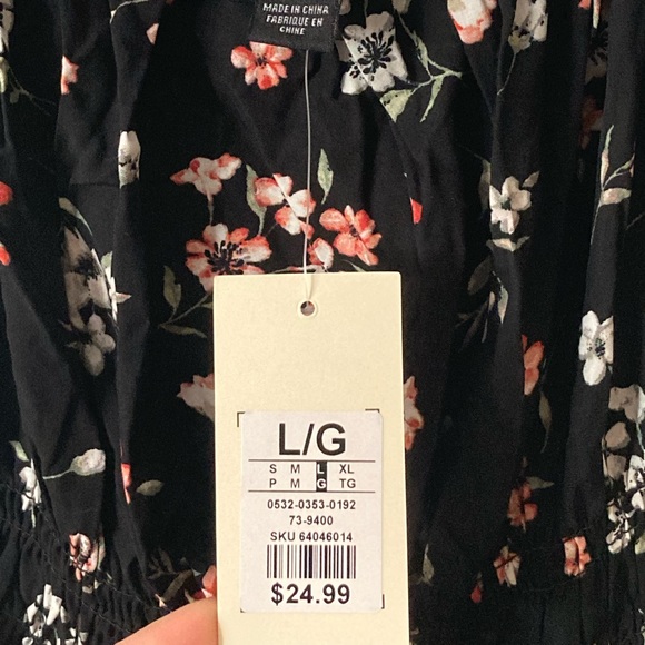 Black Floral Mini Dress Size L - Picture 3 of 3